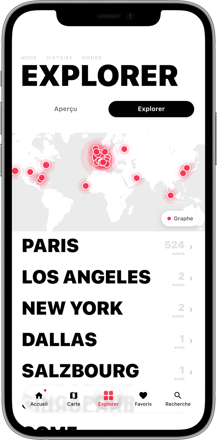 La page Explorer de 1LAYNE : la carte du monde et les villes
